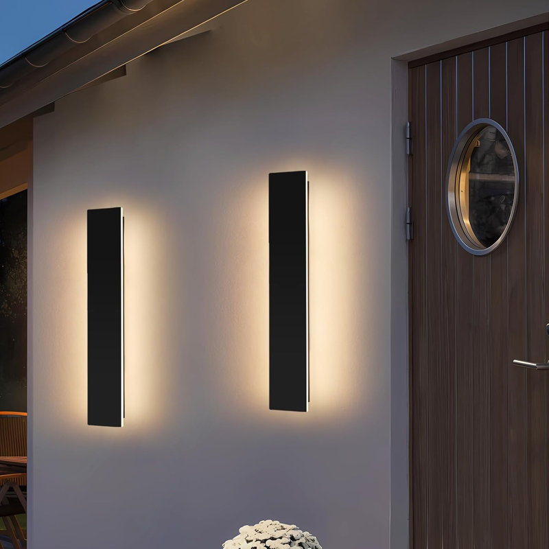 24 " Modern Black Waterproof LED Linear Outdoor Wall Sconce for Exterior Porch or Garden, 1.57" H x 24" W x 2.36" D