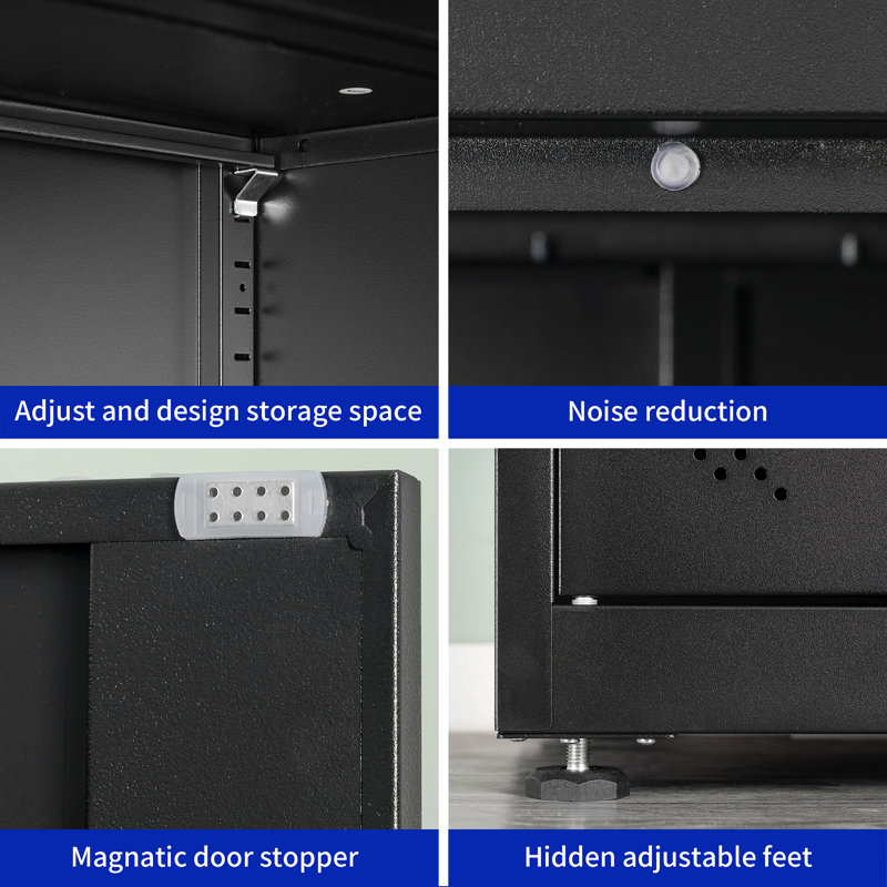 Armoire de rangement haute avec 2 portes et 4 cloisons pour séparer 5 espaces de rangement, conception maison / bureau, Black