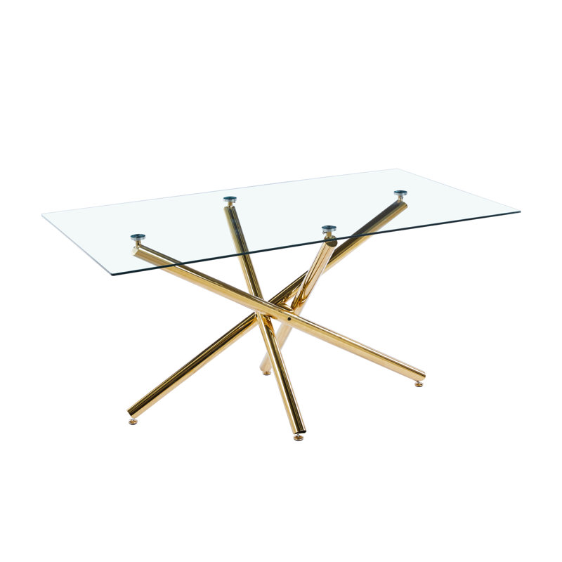 Table de salle à manger rectangulaire en verre trempé avec base en acier inoxydable, design d'intérieur de salle à manger moderne, pour 6 personnes