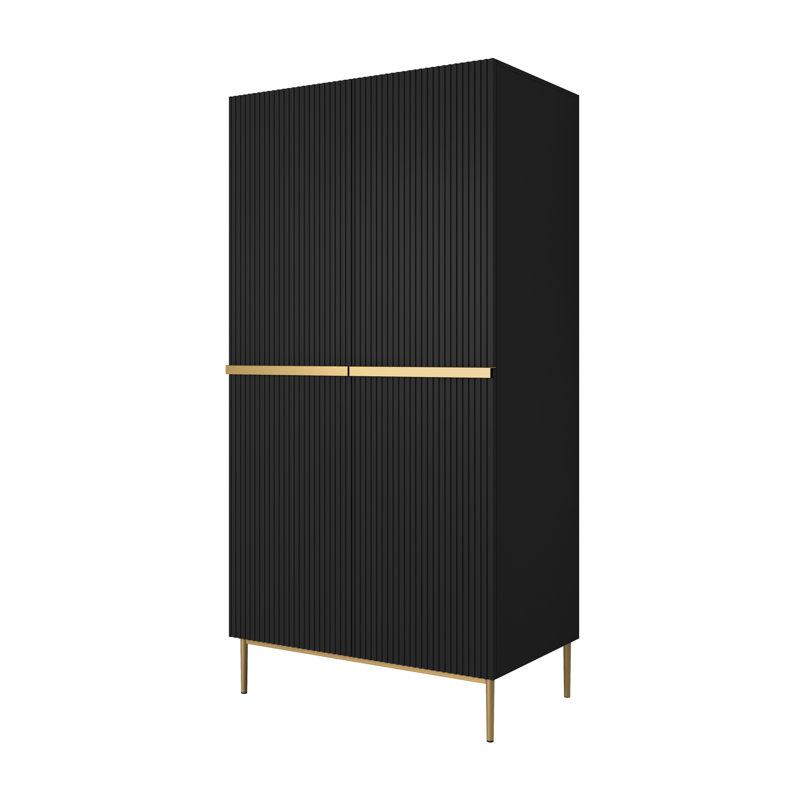 Alhowra 2 Door Manufactured Wood Wardrobe, Black/Gold