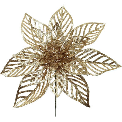 24-Inch DIY Christmas Wreath Kit with Gold 8.5-Inch Glitter Poinsettia Flowers
