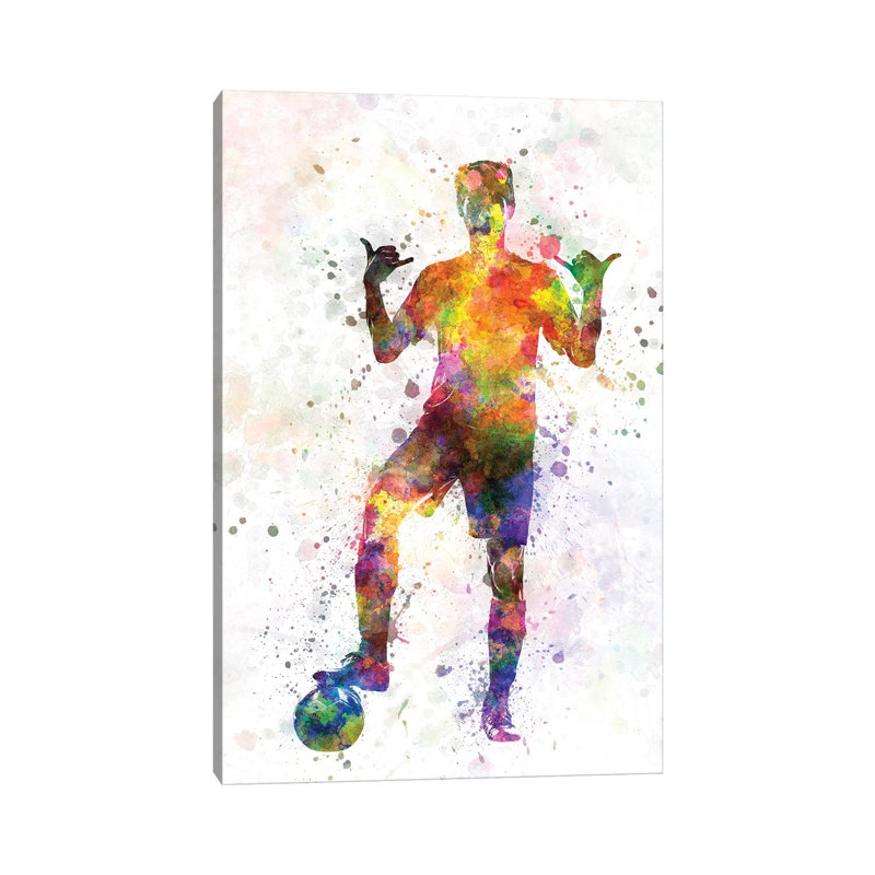 Soccer Football Player Young Man Saluting 1 Piece Wrapped Canvas Wall Art, 45.72cm H x 30.48cm W x 1.91cm D