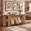 Console en bois massif de 200 cm (79 po), table d'entrée de style champêtre avec rangement à 2 niveaux-805442517