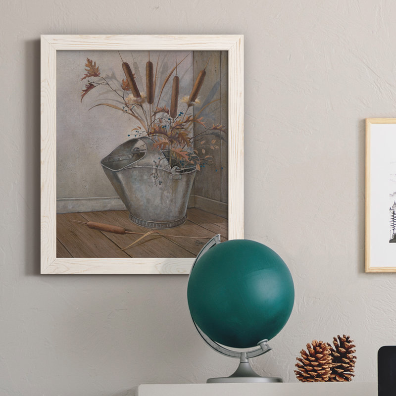 Berries and Cat Tails - Peinture sur toile encadrée, Cadre blanc, H 24 po x l 18 po x P 1,5 po