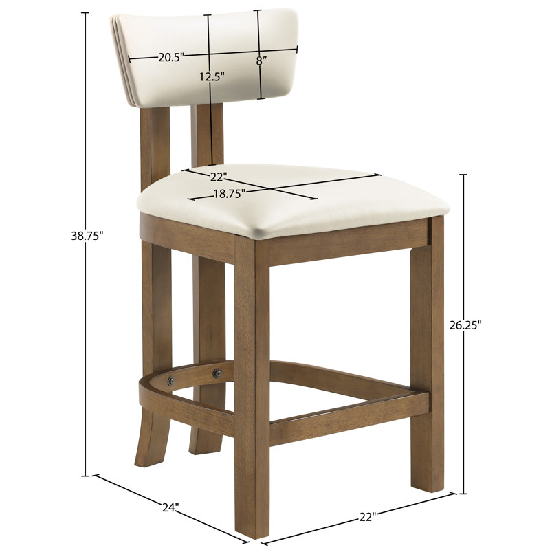 Tabouret de comptoir rembourré en cuir Phalan, Noyer teinté, Cuir crème végétalien
