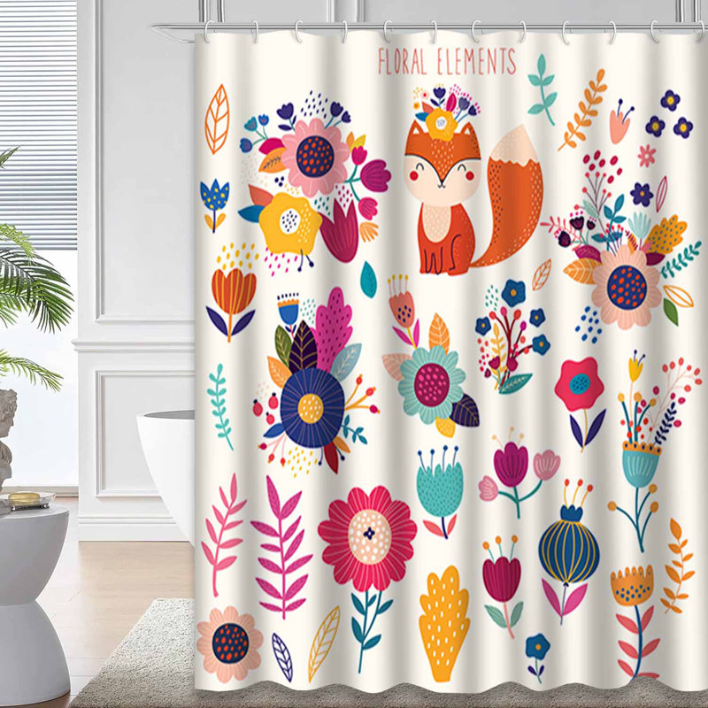 Rideau de douche floral avec 12 crochets, L 72 po x l 84 po