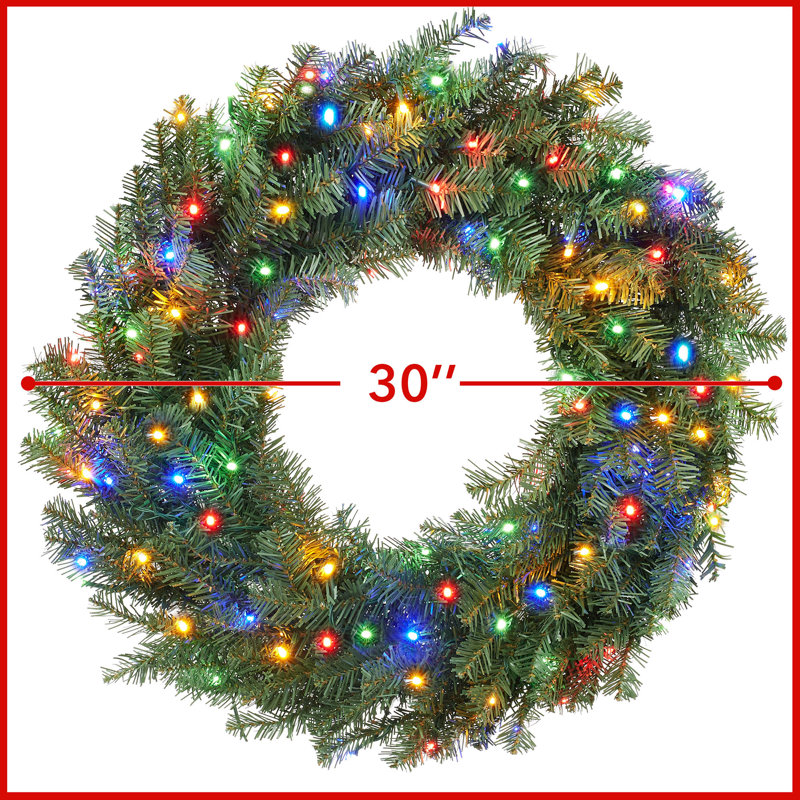 30" Pre-Lit Artificial Holiday Christmas Wreath White & Multi Lights