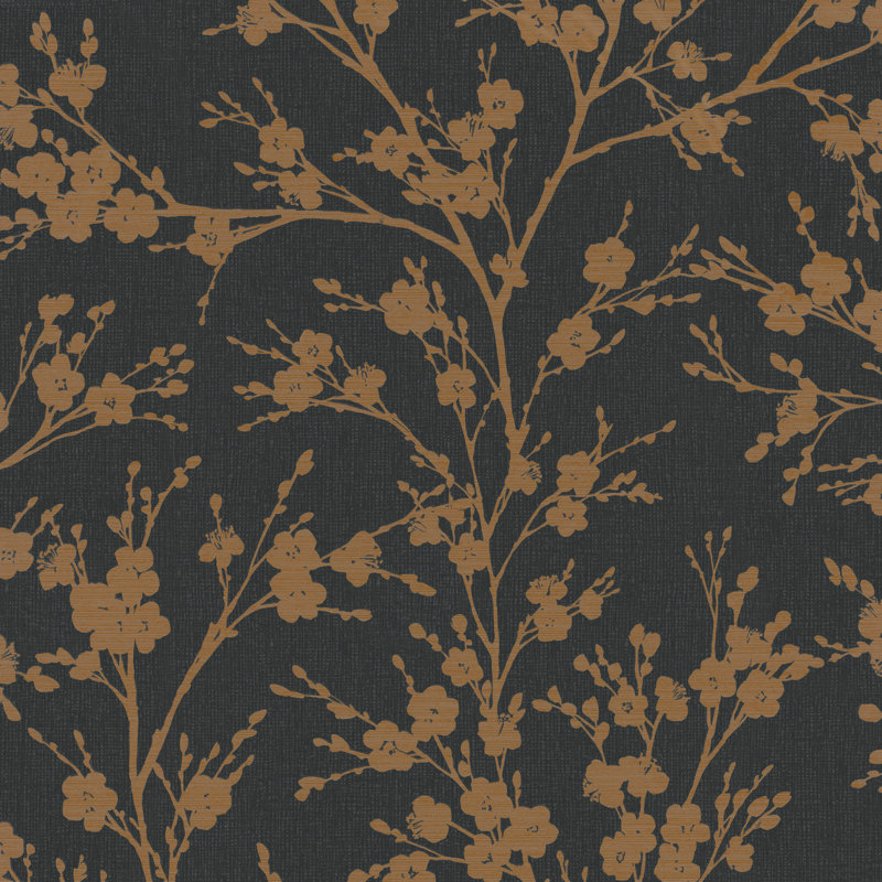 Henk Floral Nature Design 10m x 53cm Wallpaper Roll, Black/Gold