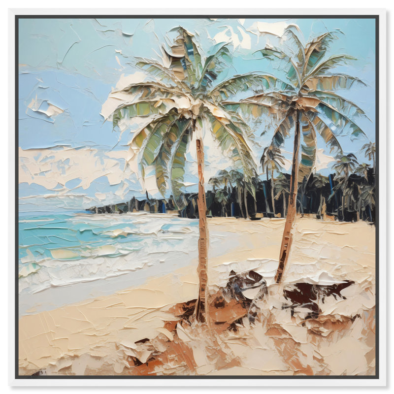 Art mural bord de mer plage paradisiaque par Art Remedy, Cadre blanc, H 25 po x l 25 po