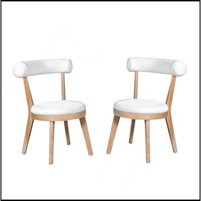 Ensemble de 2 chaises de salle à manger rembourrées modernes, bois d'hévéa, naturel et beige