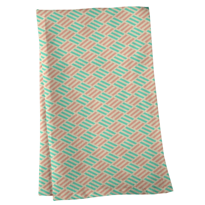 Torchon à losanges à rayures, Rose / jungle, Polyester sergé