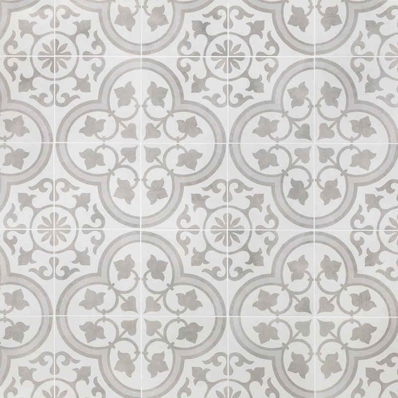 Cascais 9x9 Matte Porcelain Tile, Silver Ornate
