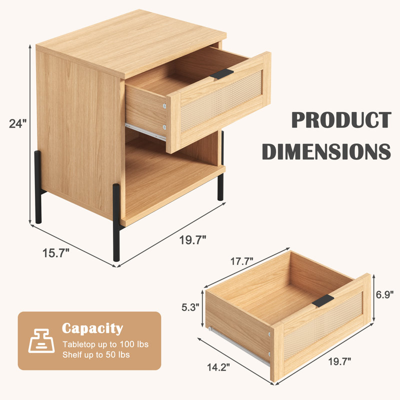 19.7"W 1-Drawer Wood Nightstand （Set Of 2）