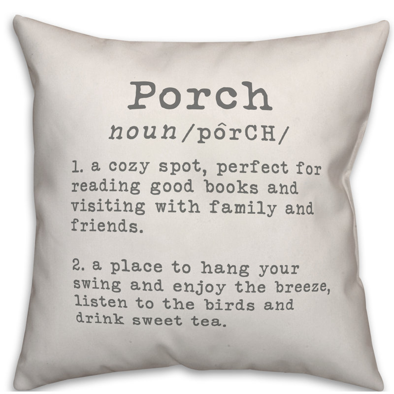 Textual Outdoor Throw Pillow, White/Dark Gray, 16" H x 16" W