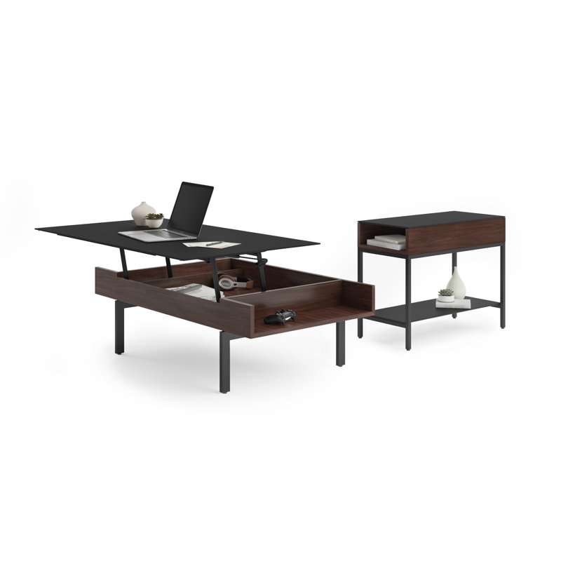 Reveal Glass End Table with Storage, Chocolate Stained Walnut