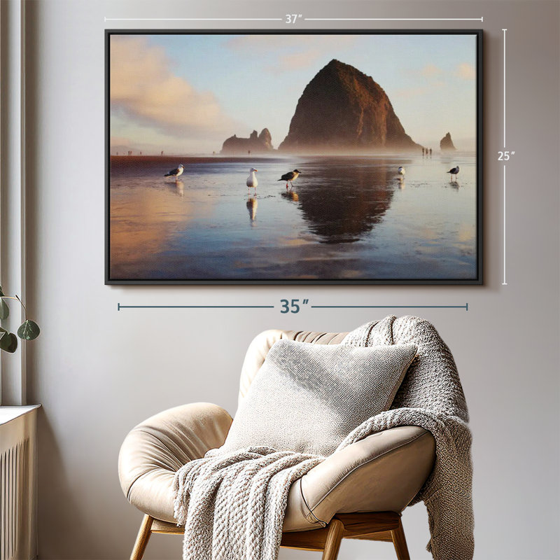 Haystack Rock Seagulls Canvas Print, 25" H x 37" W