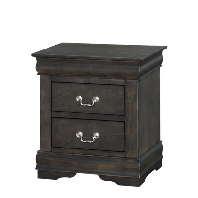Chic Dark Gray Nightstand With And Spacious Drawers Bedroom Metal Accents - Sophisticated Look