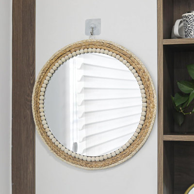 18 Inch Boho Round Hanging Wall Mirror,Wood