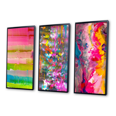 3 Pieces on Canvas - Colorfields Revisted In Shades Of Pink