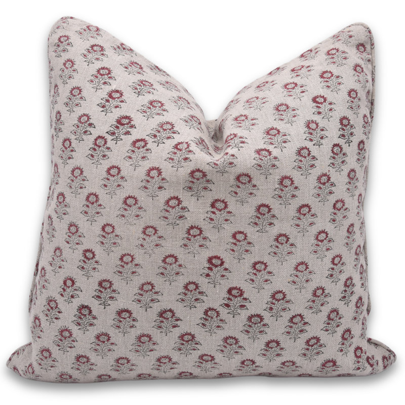 Housse de coussin unique imprimée à la main avec blocs décoratifs Boho Floral  , 14 po x 20 po