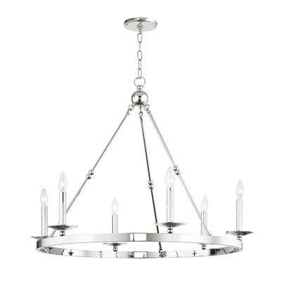 Mitzi Allendale 6 - Light Candle Style Wagon Wheel Chandelier In Polished Nickel