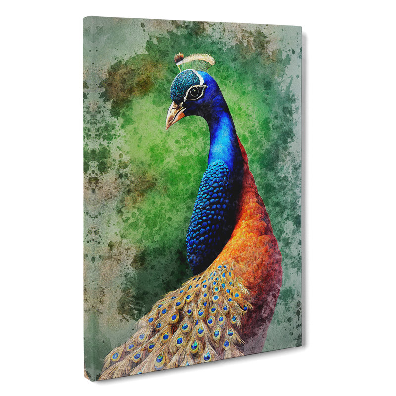 Peacock In Watercolour No.4 - Wrapped Canvas, 60cm H x 40cm W x 3cm D