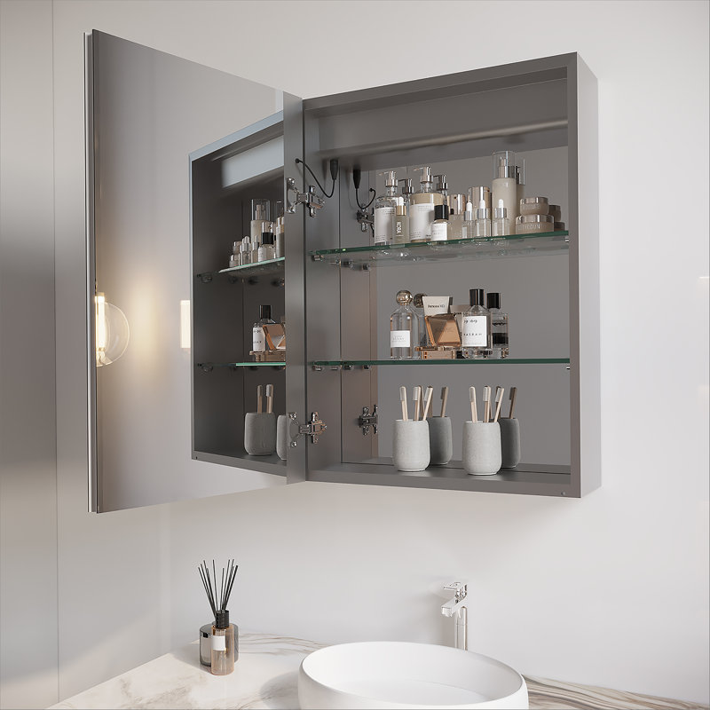 Pharmacie de salle de bain avec miroir à DEL, antibuée, imperméable, 3000K ~ 6000K