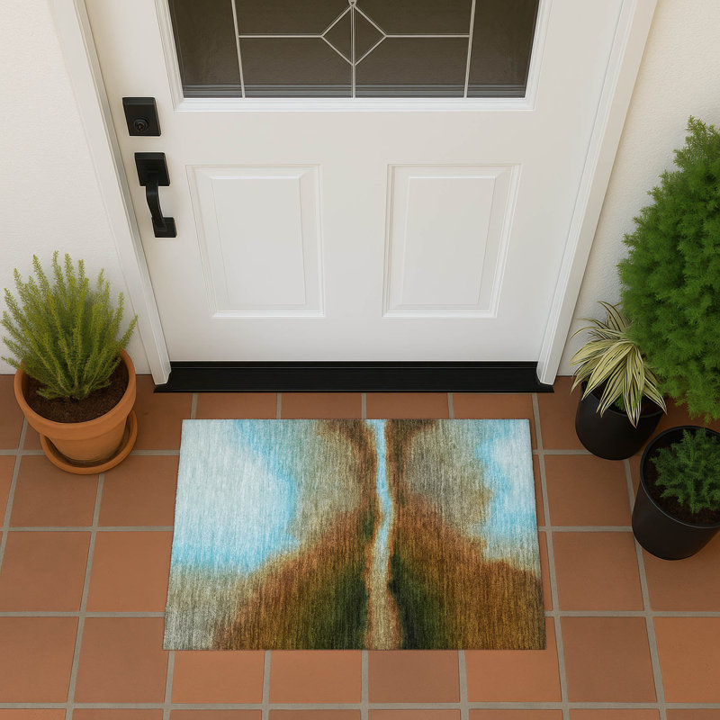 Machine Washable Indoor/Outdoor Lockway ACN2419 Abstract Rug, Rectangle 1'8" x 2'6"