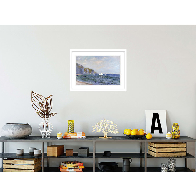 Falaises et voiliers à Pourville par Claude Monet, impression giclée encadrée, H 21,69 po x l 29,5 po