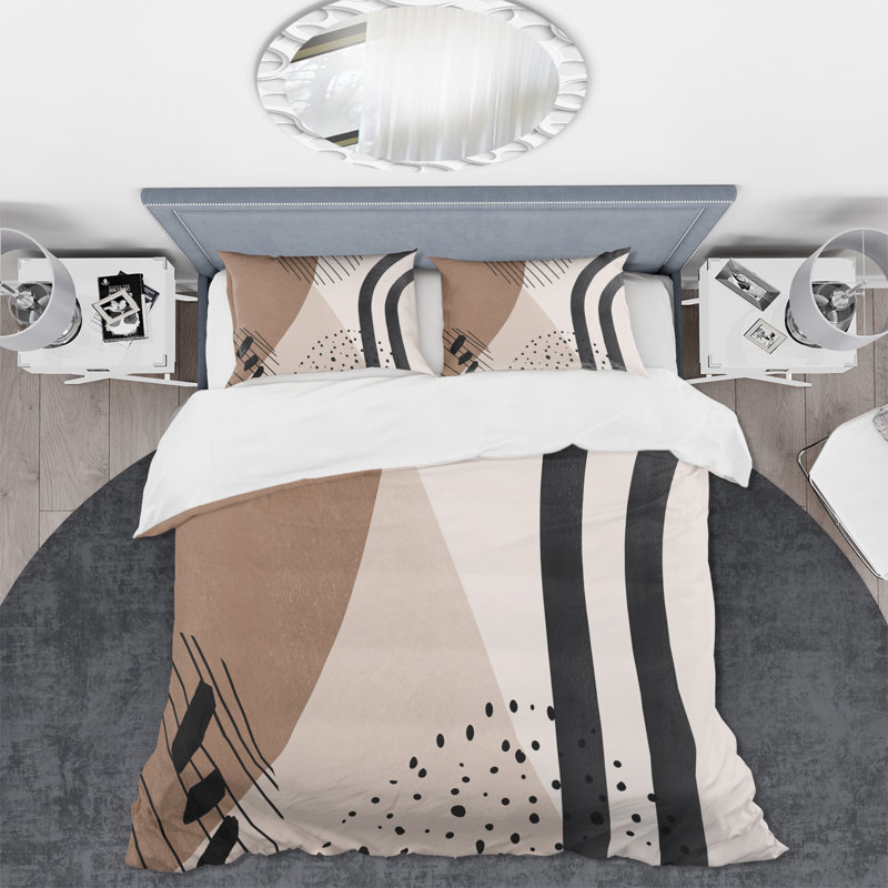Abstrait formes en terre cuite et ivoire formes I - ensemble de housse de couette moderne - microfibre de polyester