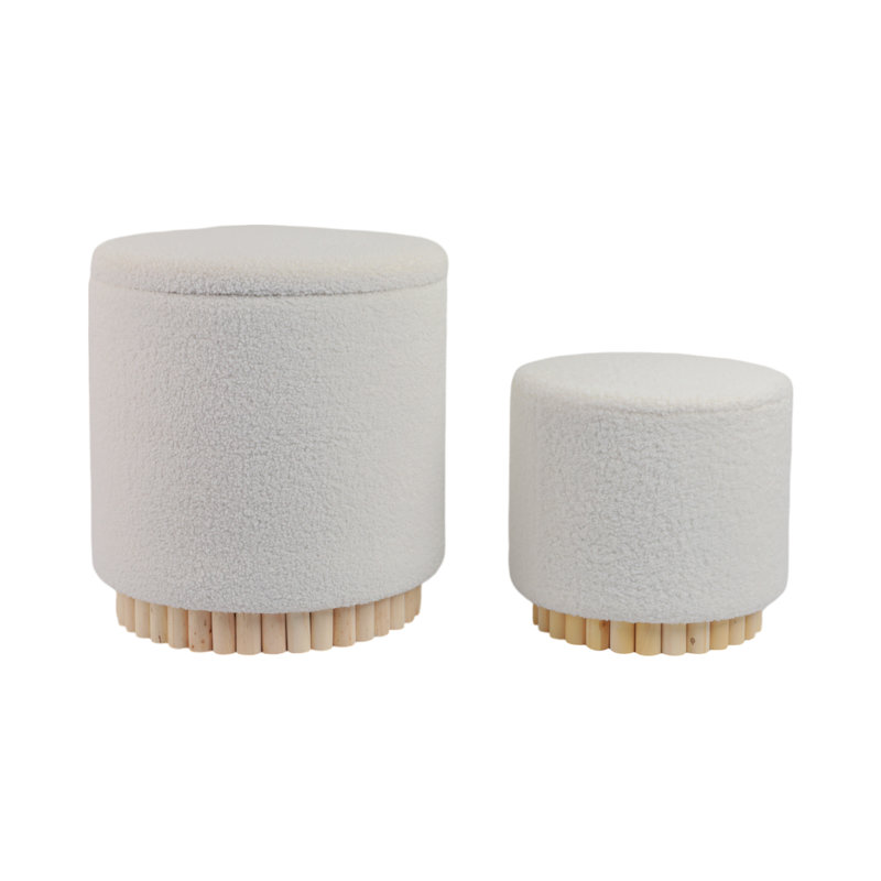 Sagebrook Home White Boucle Ottoman, Fluted Design, 2-Pieces