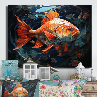 Géométrique, poisson orange II - impression sans cadre sur métal