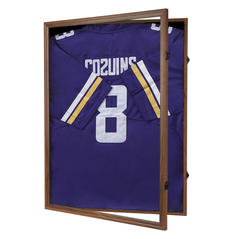 Large Lockable Jersey Shadow Box Display Frame, UV Protection Acrylic Sports Jersey Case for Baseball, Basketball, Football, Soccer, Hockey Uniform Shirts Walnut
