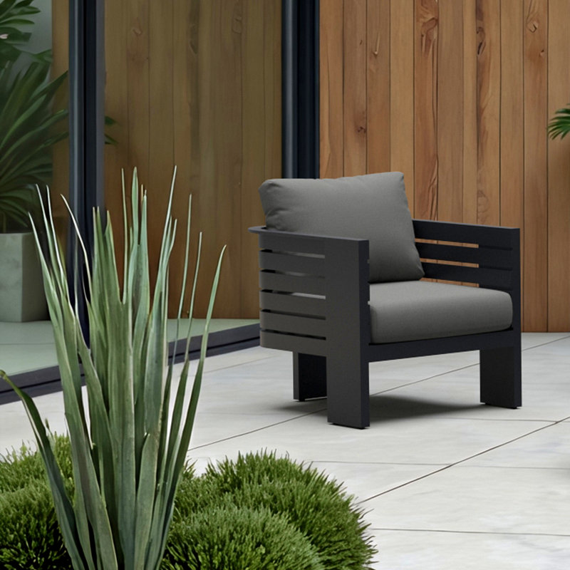 Ari 2 Piece Sunbrella Outdoor Patio Club Chairs - Charcoal Gray, Charcoal Gray
