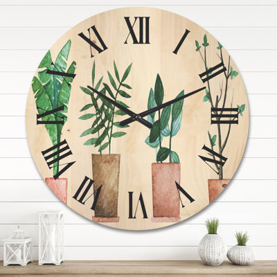 Horloge murale en duo de plantes en pot