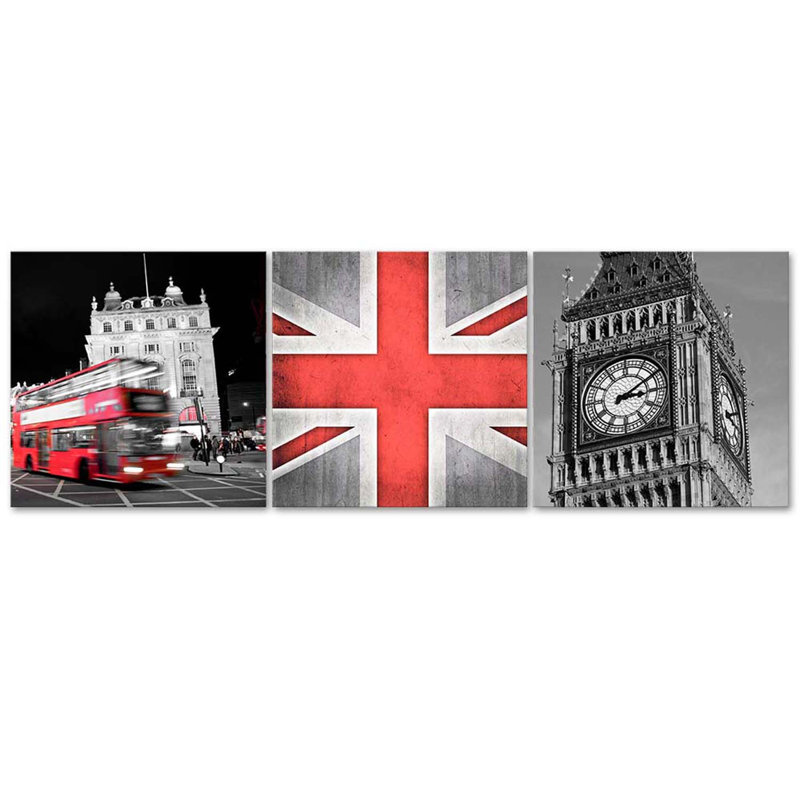 London City - 3 Piece No Frame Print on Canvas, 50cm H x 150cm W