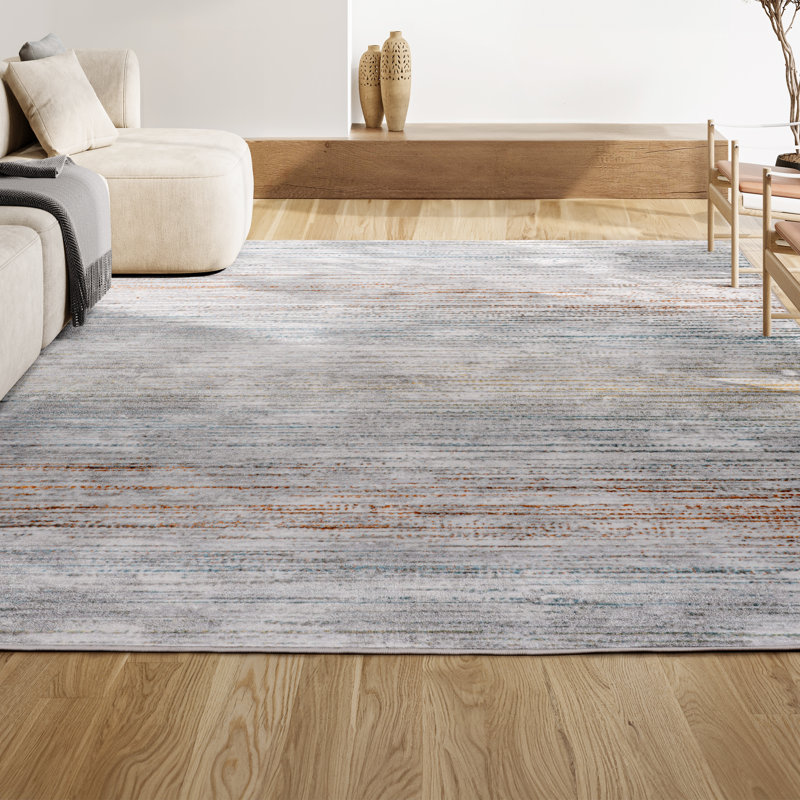 Whitbyston Loom Modern Strie' Gray/Blue/Orange Rug, Rectangle 5' x 8'