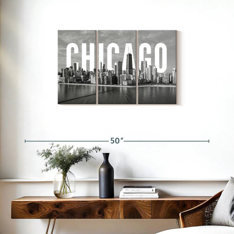 Impression sur toile monochromatique de Chicago, H 20 po x l 33 po x 1,25 po