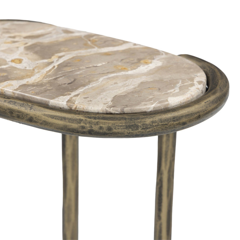 Niccola Marble End Table, Fossil Marble, Hammered Aged Brass