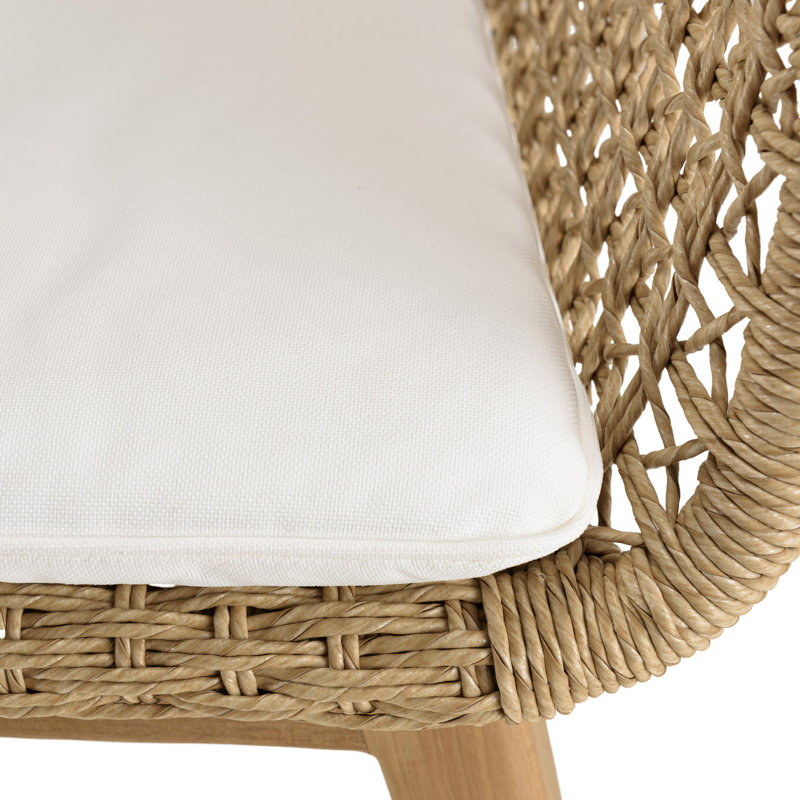Set Of 2 Teak Garden Armchairs With White Cushion