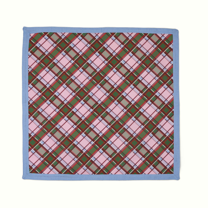 Animal Print Cotton Dinner Napkins, Plaid, Pink/Green/Blue
