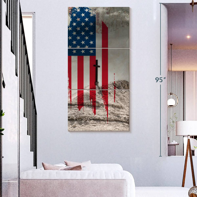 Christianisme et drapeau américain, H 32 po x l 15 po
