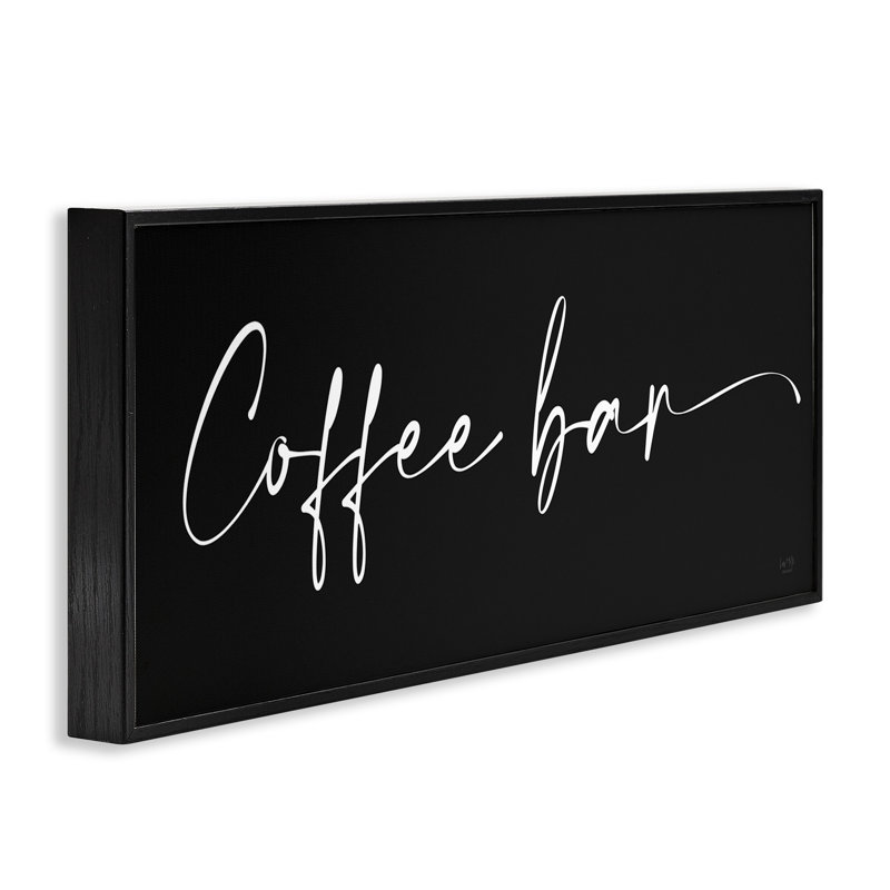 Bar à café avec texte de script élégant sur fond noir, Giclée encadrée noir minuit, H 10 po x l 24 po x P 1,5 po