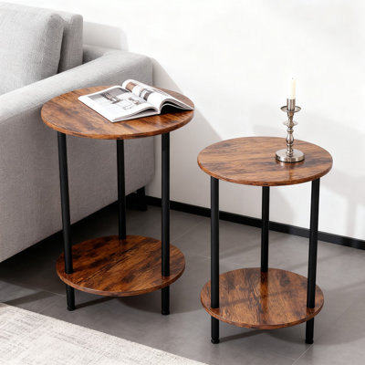 Ensemble de 2 tables d'appoint modernes avec rangement à 2 niveaux, petite table de bout et table de chevet pour le salon et la chambre à coucher, table d'appoint peu encombrante