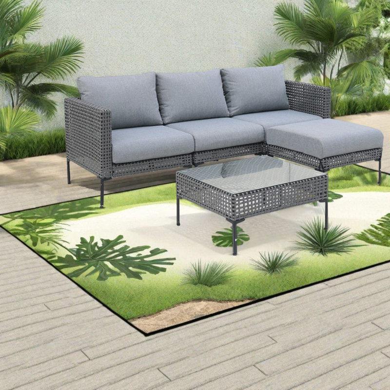 Space Saving Patio Sofas, 4 Piece Metal Modern Set For Backyard