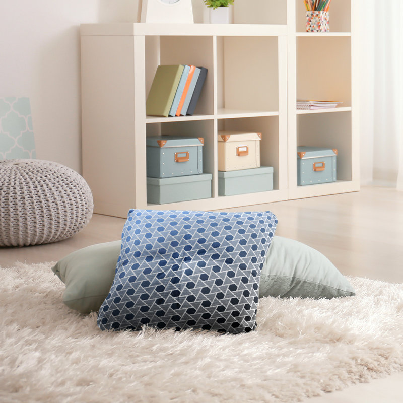 Coussin de plancher hexagonales et triangles, 26 po x 26 po, Noir / Bleu