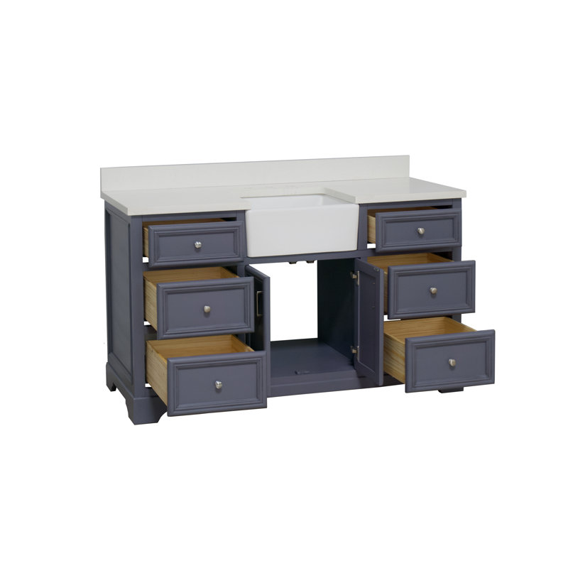 Emiliano 60" Single Bathroom Vanity Set, Powder Gray, Quartz