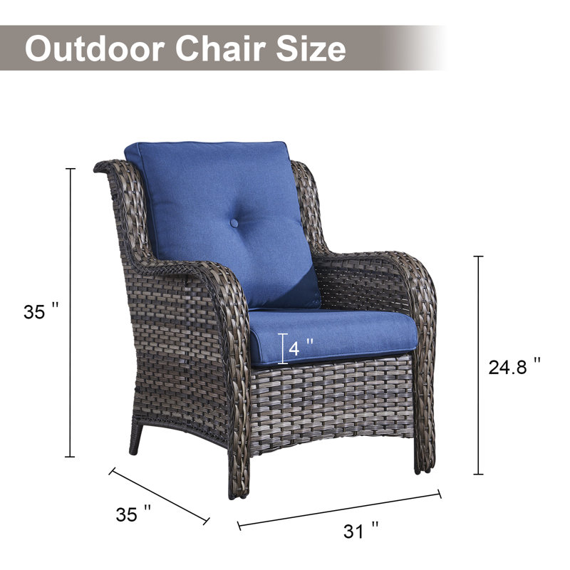 Chaise de patio avec coussins Tonry, Bleu marine, gris