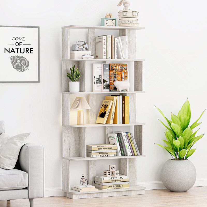 31.5" L X 64.56" H Free Combination Bookshelf Modern 5-Tier Open Storage Bookcase MDF Wood Display Shelving For Living Room Home Office Bedroom Decor Organizer, Media Storage Shelves