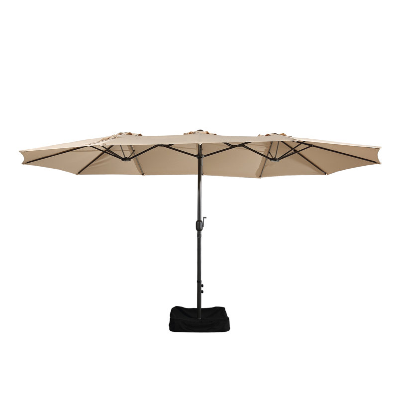 Tan Double-Sided Rectangular Market Umbrella with Iron Base